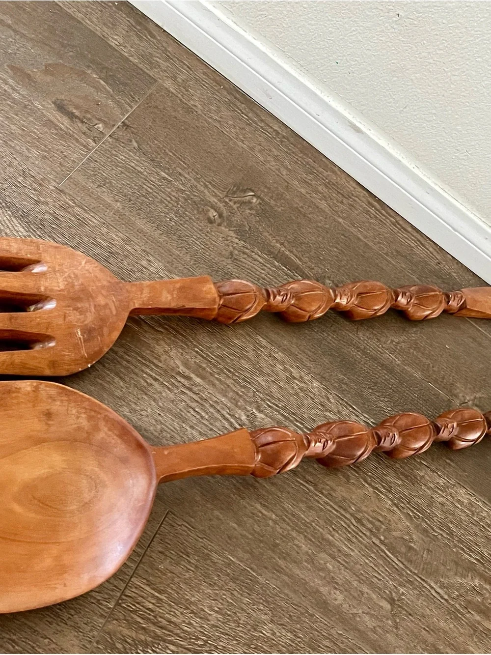 vintage hand carved wooden  Spoon And Fork Handles With Stacked Human Figures 31